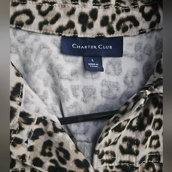 Charter Club Denim Jacket w/leopard print. - Picture 7 of 11